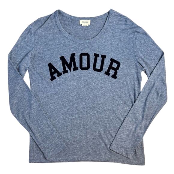 Zadig & Voltaire Women’s Willy Chine Amour Scoopneck Long Sleeve Blue Sz Medium - Picture 1 of 9